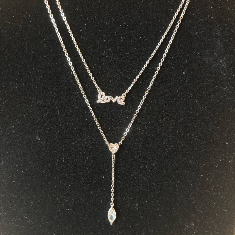 Parklane dazzle drop Silver Love heart crystal Necklace